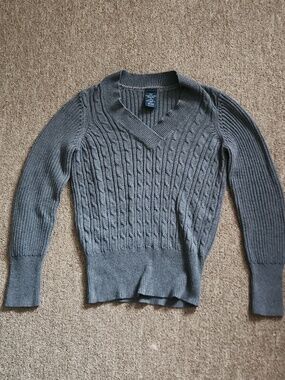 Faded Glory Youth 12-14 Gray Cable-Knit V-Neck Sweater